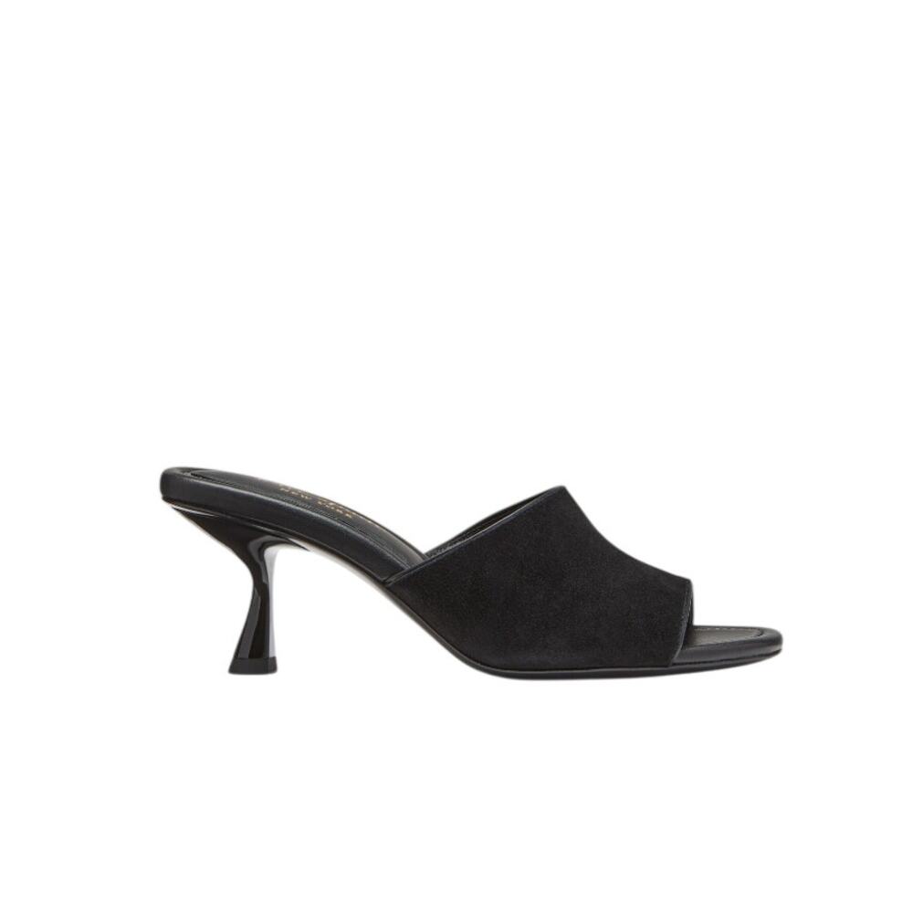 NWT Kate Spade 90s inspired Malibu Marigold Heel Mules Leather Black Suede 7.5